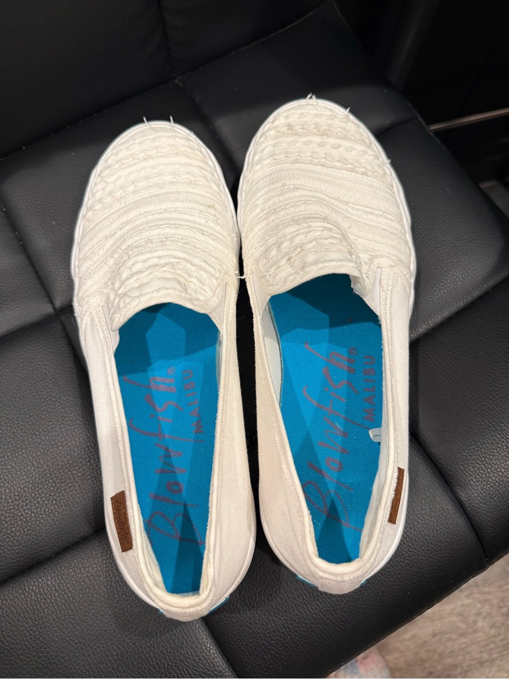 Blowfish Ivory Braided Slip-On Flats with Blue Insole